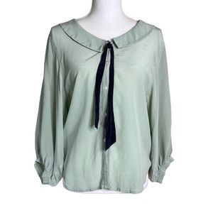 Anthropologie Odille Silk Sailor Blouse in Mint Green